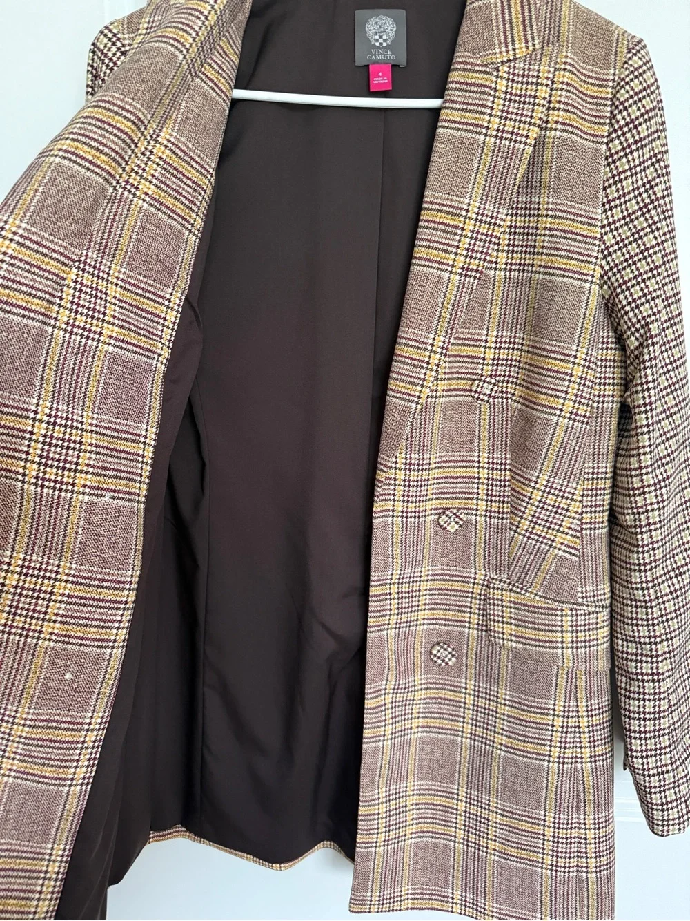 Vince Camuto Plaid Long Blazer Jacket - Brown and Yellow - Picture 4 of 5